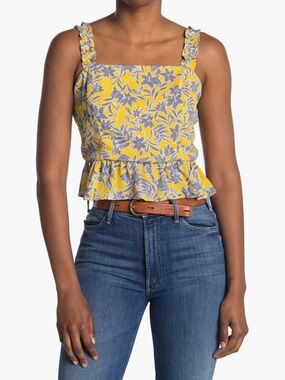 19 Cooper Yellow and Blue Floral Ruffle Tank, Small NWOT
